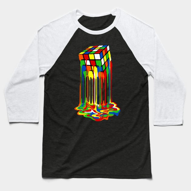 Melting Rubiks Cube Baseball T-Shirt by inkstyl